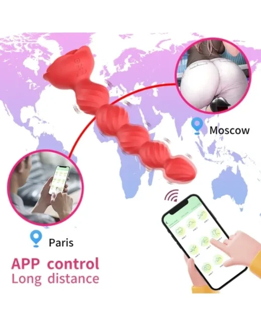 Telefon Kontrollü Haley Rose Pulled Beads Anal Plug – Kırmızı – Silikon