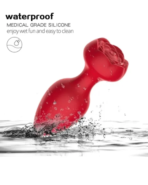 Telefon Kontrollü Full Covered Rubber Rose Anal Plug – Kırmızı – Silikon