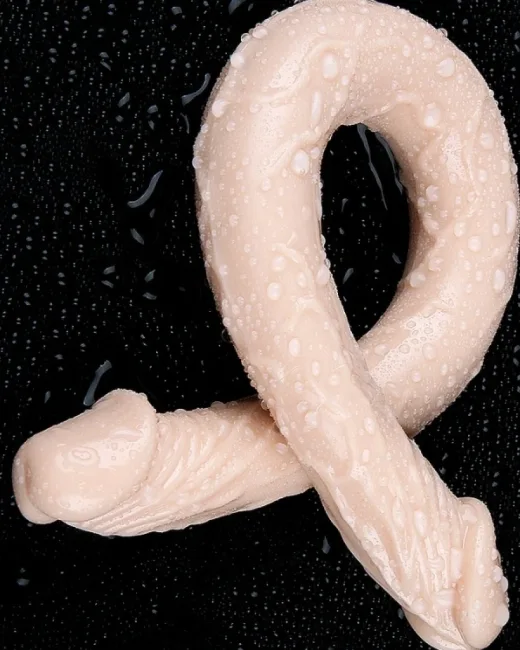 Çift Taraflı Esnek Dildo 40 cm – Gerçekçi Dokulu Ten Rengi – Silikon