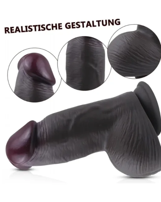 Gerçekçi Tasarımlı Geniş Çaplı Vakum Tabanlı Silikon Dildo 21 cm Siyah