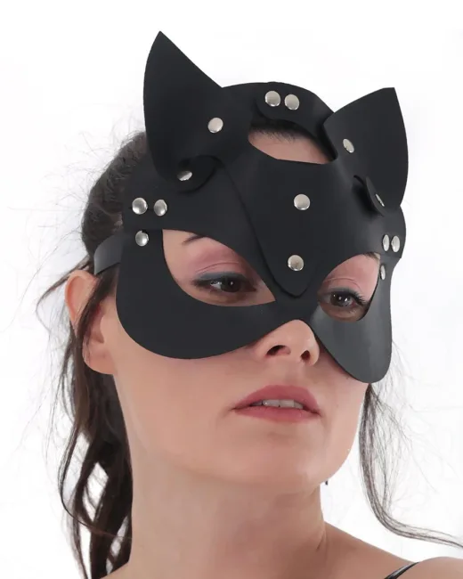 Deri Kedi Kız Maskesi Fetiş – Siyah Ayarlanabilir Maske