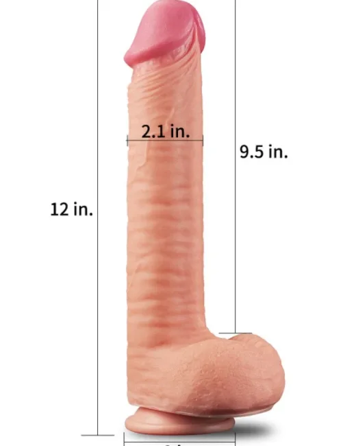 12 i̇nç Dual Layered Platinum Silikon Cock Dildo – Hissedilir Damarlı, Şarjlı