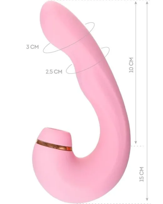 Jos Juna Vakum ve Titreşimli 15 cm Pembe Vibratör – Silikon, Şarjlı