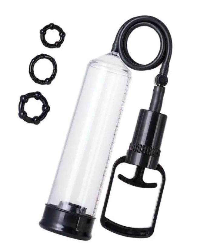 3 halkalı Penis Pompası, PVC siyah 23,5 cm 3 halkalı