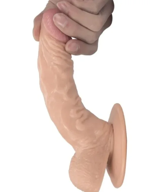 Gerçekçi Testisli Dildo 18,5 cm – Et Dokulu, Hissedilir Damarlı