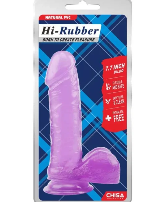 Hi-Rubber Şeffaf Jel Dildo – 19,5 cm Mor – Vantuzlu – Testisli alternatif görünüm