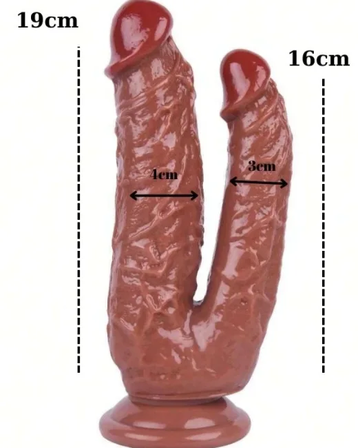 19 cm Kahverengi Çiftli Dildo – Medikal Silikon