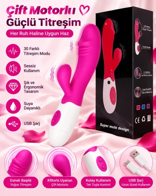 30 Modlu Çift Motorlu Şarjlı Rabbit Vibratör - Ürün görseli 7