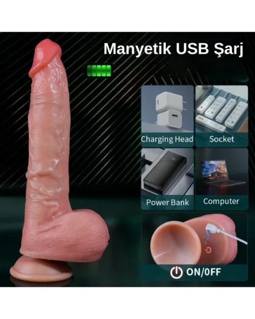 Ultra Realistik Isıtma İleri Geri ve Dönme Fonksiyonlu Gerçekçi Melez Vibratör – Et Dokulu, Şarjlı
