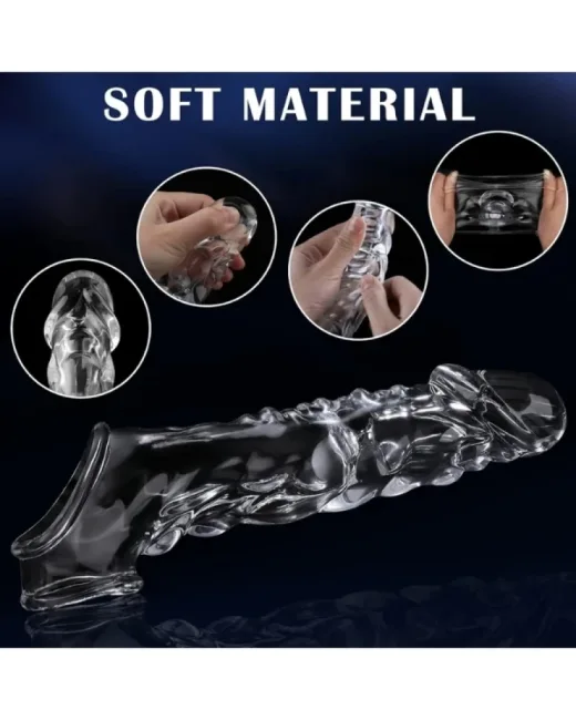 9 cm Şeffaf Penis Kılıfı – Halkalı Titreşimli Penis Uzatıcı – Silikon