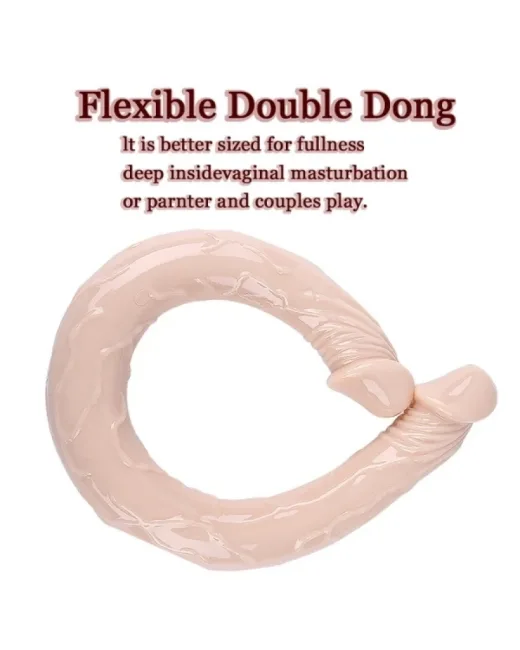 Çift Taraflı Esnek Dildo 40 cm – Gerçekçi Dokulu Ten Rengi – Silikon
