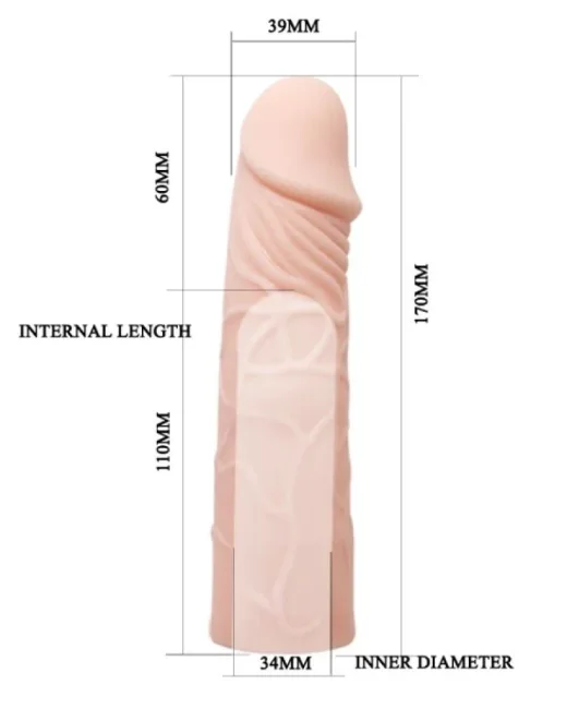 17 cm Ten Rengi 6 cm Dolgulu Penis Kılıfı – Sıvı Silikon, Et Dokulu