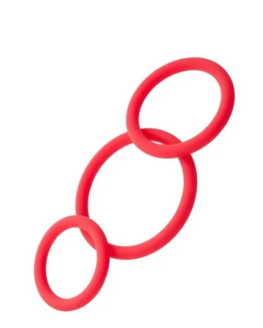 Siyah & Kırmızı Penis Halkası Seti Silikon Kırmızı Ø6/5/4 cm
