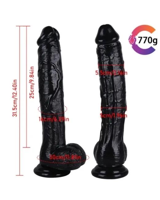 31,5 cm Siyah Realistik Dildo – Medikal Silikon