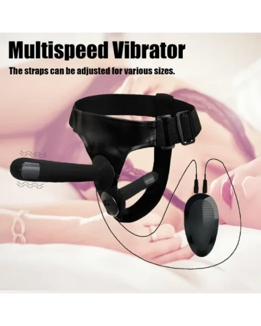 Siyah Double Dong Titreşimli Belden Bağlamalı Çift Taraflı Bisex Dildo Vibratör