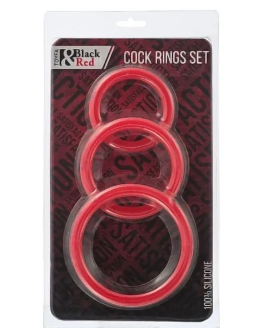 Siyah & Kırmızı Penis Halkası Seti Silikon Kırmızı Ø6/5/4 cm alternatif görünüm