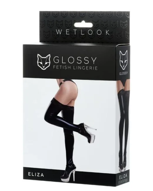 Glossy ELİZA Dantelli Deri Çorap