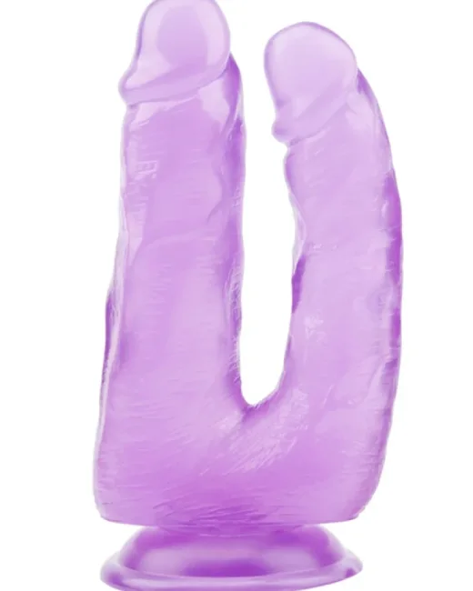 Hi-Rubber Şeffaf Jel İkili Dildo – 18 cm Mor – Hissedilir Damarlı, Vantuzlu