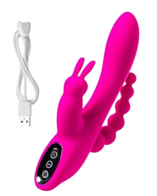 Jos Spanky Üçlü 21 cm Pembe Vibratör – Silikon, Şarjlı