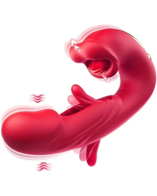 3'ü 1 Arada G Noktası ve Klitoris Vibratörü – Dil ve Emme Fonksiyonlu, Su Geçirmez Silikon Stimülatör (Kırmızı)