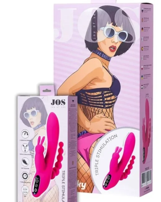 Jos Spanky Üçlü 21 cm Pembe Vibratör – Silikon, Şarjlı