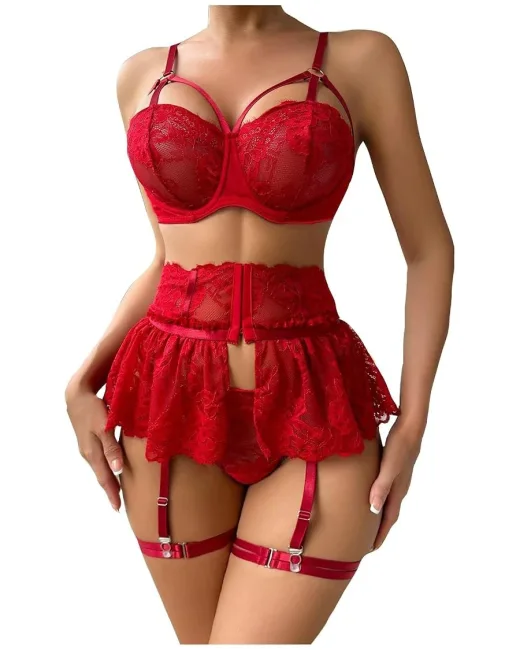 Siyah Dantelli Harness Detaylı Jartiyer Takımı