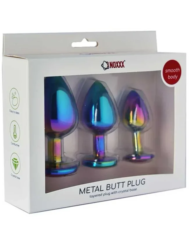NOXXX Taşlı Çok Renkli Çelik Anal Plug – 3 Boy Set