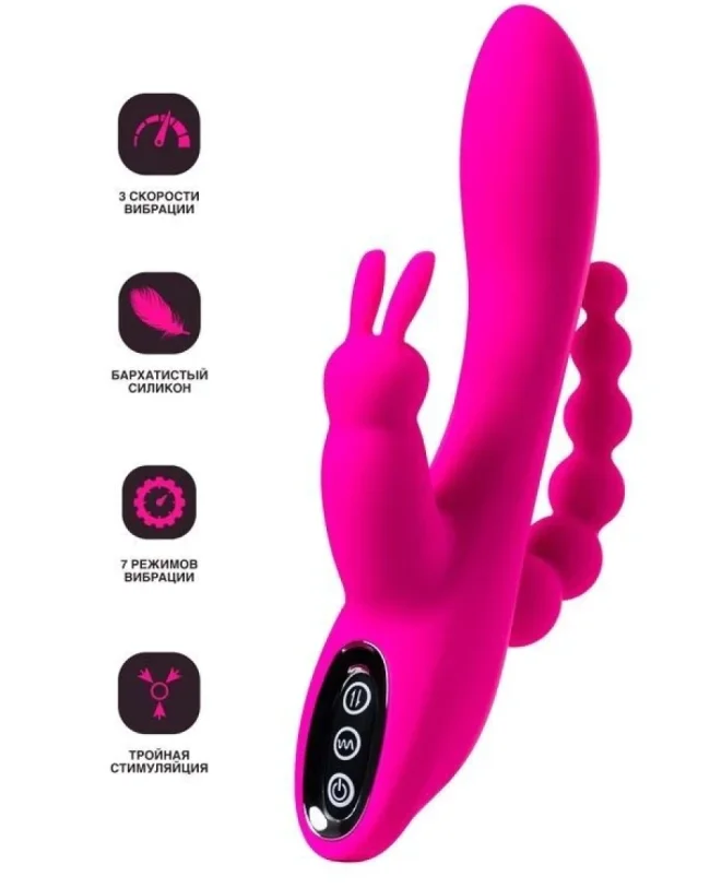 Jos Spanky Üçlü 21 cm Pembe Vibratör – Silikon, Şarjlı
