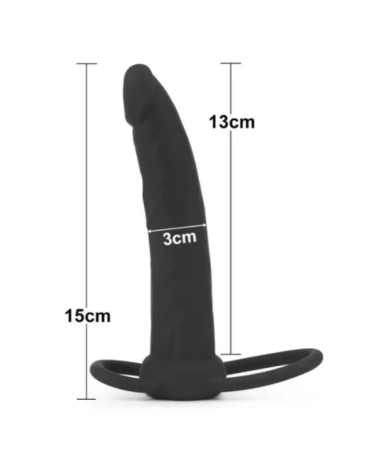 Silikon materyalden üretilmiş, penis ve testis halkaları içeren bu strap-on ile yoğun arousal ve