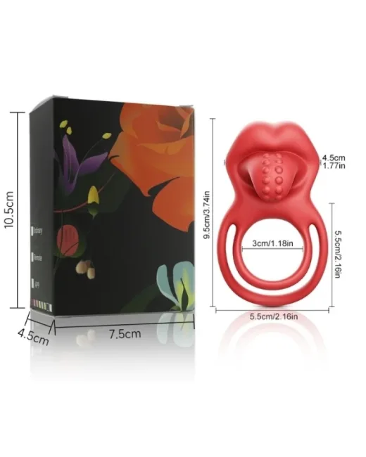 Censan Kırmızı Dudak Dil Şeklinde Şarjlı Titreşimli Penis Halkası alternatif görünüm