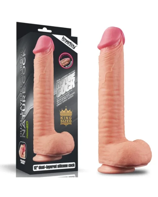 12 i̇nç Dual Layered Platinum Silikon Cock Dildo – Hissedilir Damarlı, Şarjlı