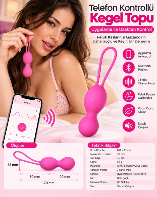 App Kontrollü 10 Modlu Kegel Topu Vibratör – Silikon Askılı - Ürün görseli 5