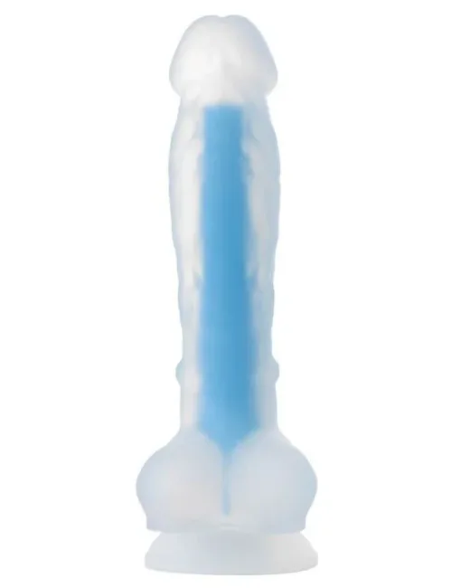 Beyond Mavi Matt Glow Gece Parlayan Dildo, Silikon, Şeffaf, 18 cm