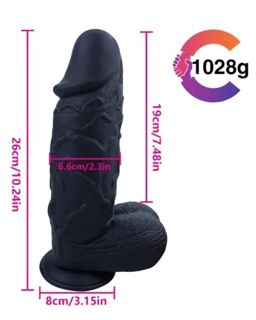 26 cm Siyah Realistik Dildo – Medikal Silikon – 970 g