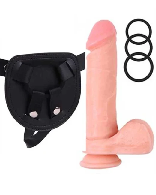 Belden Bağlamalı 21,5 cm Protez Penis ve Kemeri - Damarlı, Vantuzlu