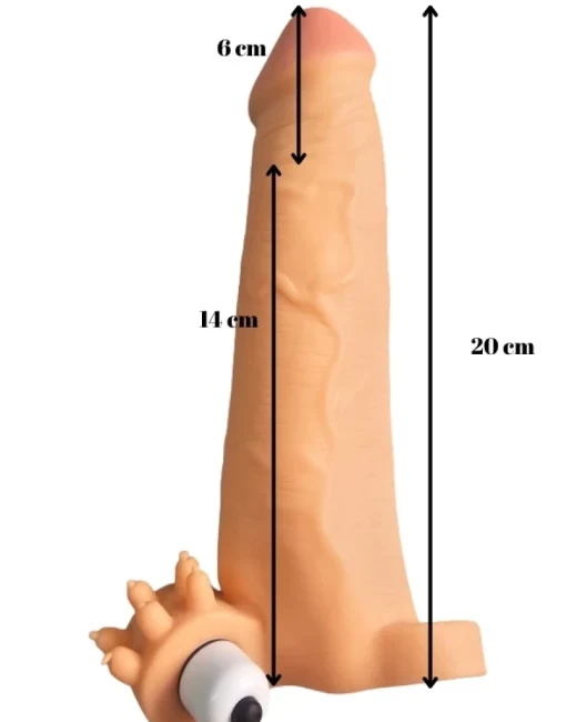 Gerçekçi Penis Kılıfı Et Dokusunda Titreşimli Testis Geçmeli 20 cm alternatif görünüm