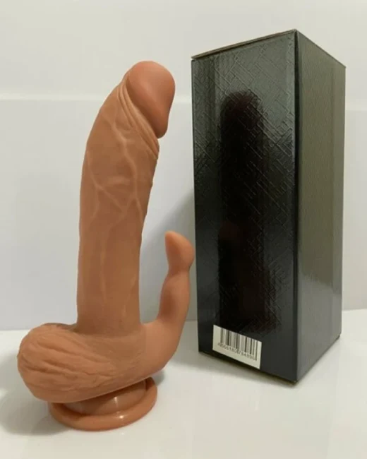 Klitoris Uyarımlı Çift Katmanlı Dildo – Medikal Silikon