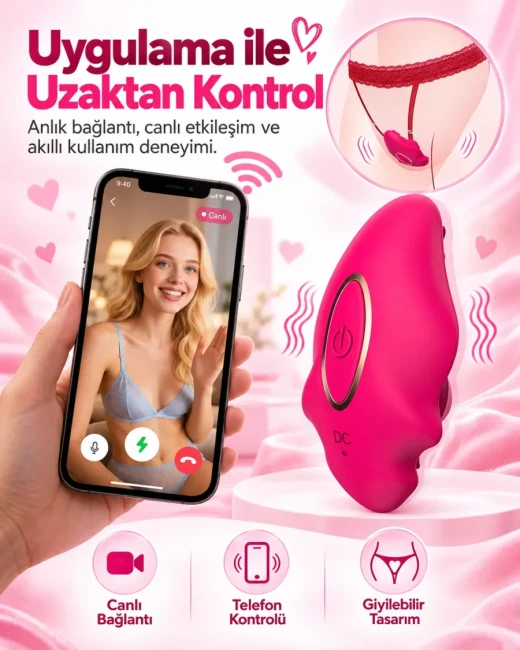 Telefon Kontrollü Giyilebilir Çift Uyarımlı Vibratör 9 Modlu Şarjlı alternatif görünüm