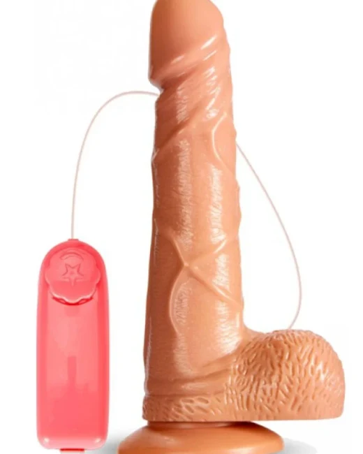 Titreşimli 19 cm Dildo Vibratör - Damarlı, Vantuzlu