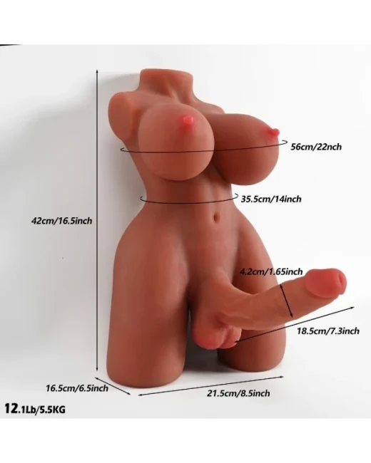 Gerçekçi 5,5 kg Melez Yarım Vücut Trans Vajina Mastürbatörü Dildo alternatif görünüm