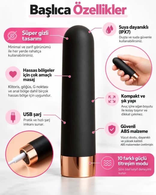 USB Şarjlı 10 Modlu %100 Suya Dayanıklı Vibratör - Ürün görseli 6