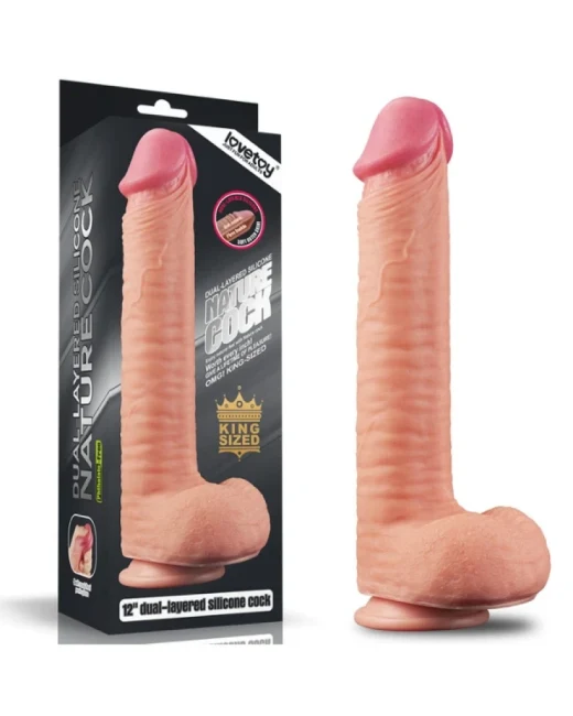 12 inç Çift Katmanlı Platinum Silikon Cock Dildo - Damarlı, Şarjlı